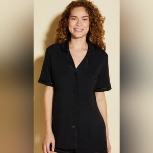 Black Short Sleeve Button-Down PJ Top